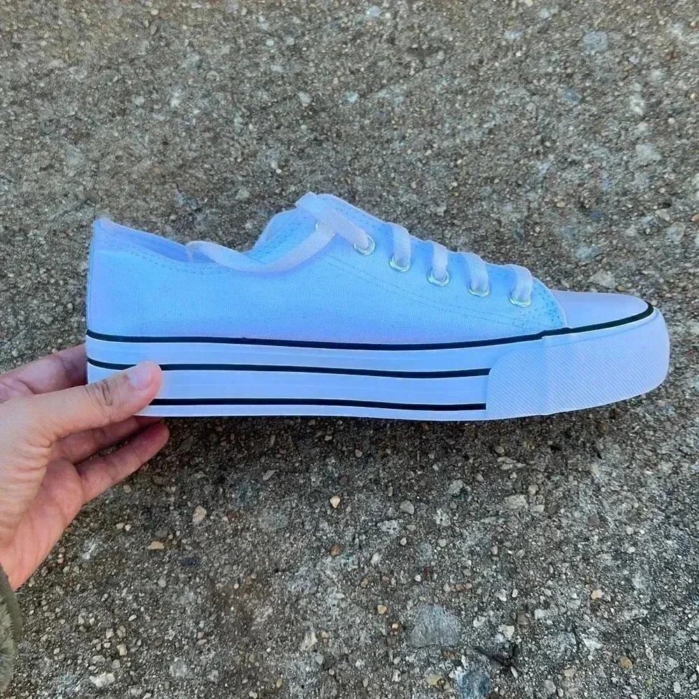 C&C California White Canvas Low Rise Platform Sneaker - Picture 7 of 10